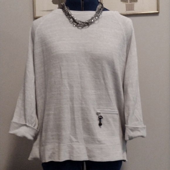 JONES NEW YORK Oversize Grey Long Crop Style SWEATSHIRT with CUTEfront POCKET!! - Picture 4 of 7